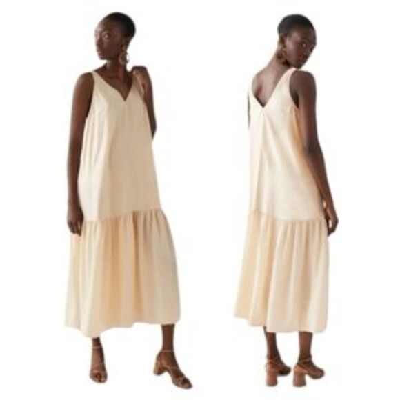 H&M Dresses & Skirts - H&M Champagne V-Neck Drop Waist Slip Maxi Women's Dress (Size XS)